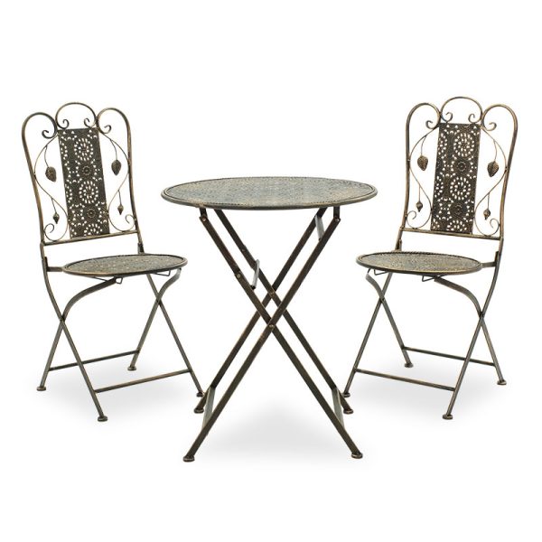 137 000005 14 Drill pakoworld dining set 3pcs in copper antique color metalOutdoor furniture > Garden food table