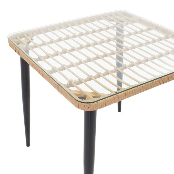 140 000001 2 11 Naoki pakoworld table metal black-pe natural-glass 80x80x78cmOutdoor furniture > Garden dining sets
