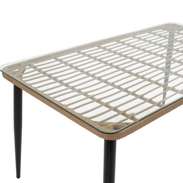 140 000003 2 5 Naoki pakoworld table metal black-pe natural-glass 160x90x78cmOutdoor furniture > Garden dining sets
