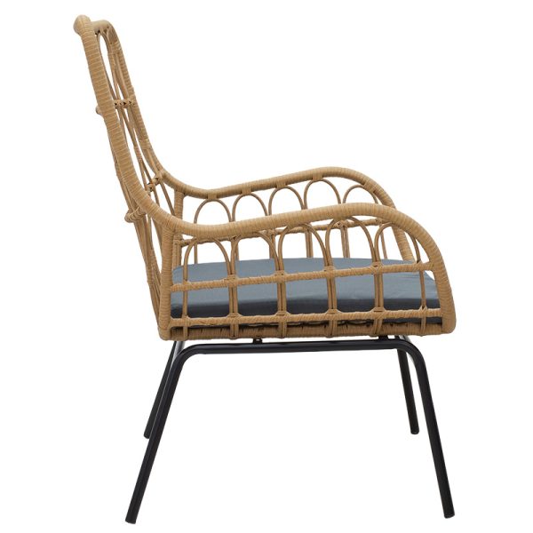 140 000045 2 4 Armchair Naoki pakoworld metal black-pe natural-cushion greyIndoor furniture > Armchairs