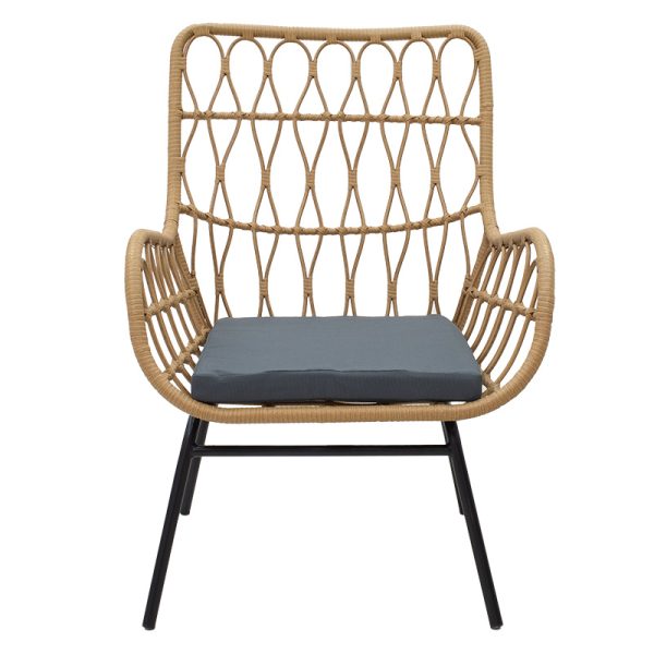 140 000045 3 4 Armchair Naoki pakoworld metal black-pe natural-cushion greyIndoor furniture > Armchairs