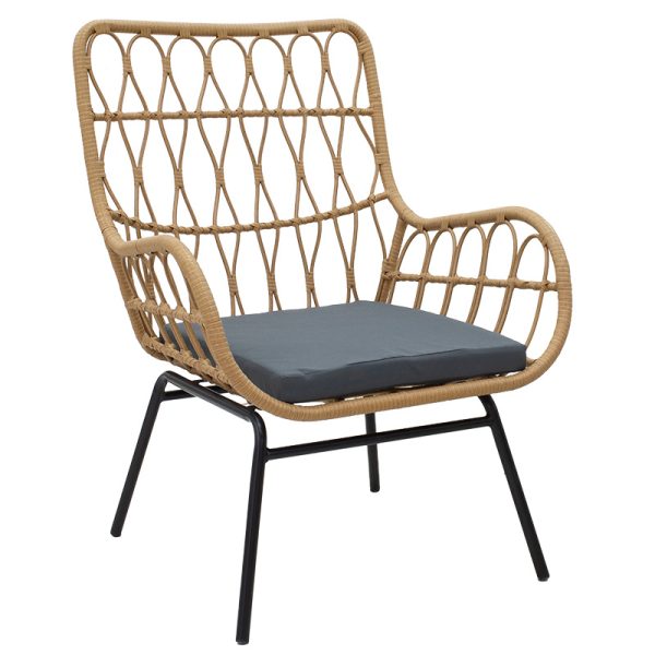 140 000045 7 Armchair Naoki pakoworld metal black-pe natural-cushion greyIndoor furniture > Armchairs