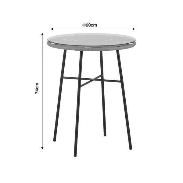 140 000056 4 3 Gaus pakoworld table metal black-pe natural-glass D60x74cmOutdoor furniture > Garden dining sets