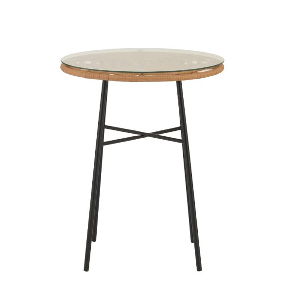 140 000057 3 3 Dining table Felicia-Gaus pakoworld set of 3 pe rattan in natural shade-black metal Φ60x74cmOutdoor furniture > Garden food table