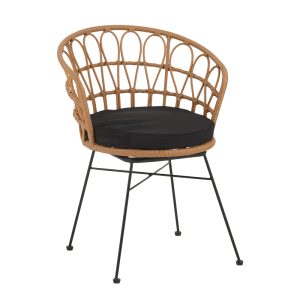 140 000057 4 3 Dining table Felicia-Gaus pakoworld set of 3 pe rattan in natural shade-black metal Φ60x74cmOutdoor furniture > Garden food table