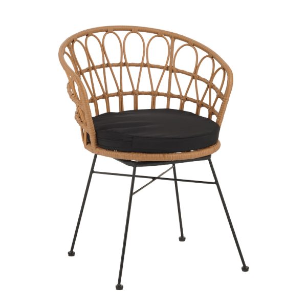 140 000057 4 3 Dining table Felicia-Gaus pakoworld set of 3 pe rattan in natural shade-black metal Φ60x74cmOutdoor furniture > Garden food table
