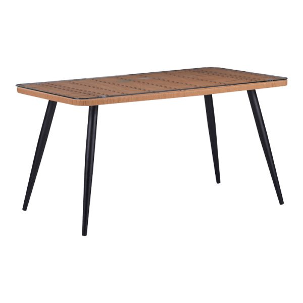 140 000059 10 Naoki Pakoworld Glass-pe rattan Table in Natural Wood Finish with Black Legs 140x80x78cmOutdoor furniture > Garden dining sets