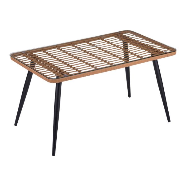 140 000059 2 7 Naoki Pakoworld Glass-pe rattan Table in Natural Wood Finish with Black Legs 140x80x78cmOutdoor furniture > Garden dining sets