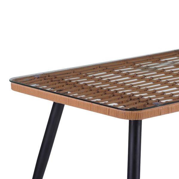 140 000059 3 7 Naoki Pakoworld Glass-pe rattan Table in Natural Wood Finish with Black Legs 140x80x78cmOutdoor furniture > Garden dining sets