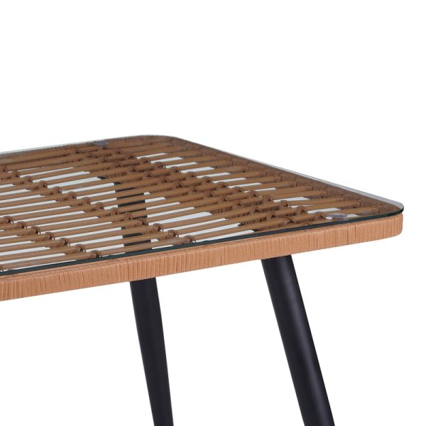 140 000059 4 7 Naoki Pakoworld Glass-pe rattan Table in Natural Wood Finish with Black Legs 140x80x78cmOutdoor furniture > Garden dining sets