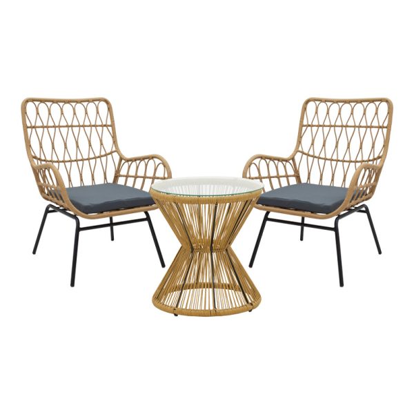 140 000062 5 Living room se4t Naoki-Mabil pakoworld set of 3 pe rattan in natural color and black metalOutdoor furniture > Garden lounge sets