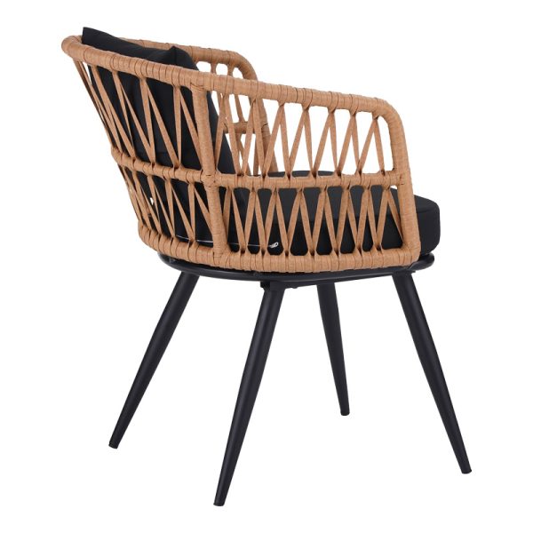 140 000064 2 3 Naoki dining table set of 5 pieces pakoworld glass-pe rattan in natural shade with black legs 140x80x78cmOutdoor furniture > Garden food table