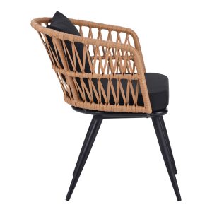 140 000064 3 3 Naoki dining table set of 5 pieces pakoworld glass-pe rattan in natural shade with black legs 140x80x78cmOutdoor furniture > Garden food table