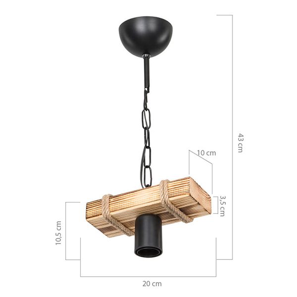 147 000043 4 14 Ceiling light PWL-1027 pakoworld Ε27 metal black-natural 20x10x43cmBOHO CHIC > Luminaries