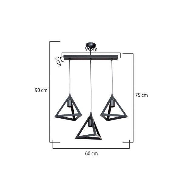 147 000168 2 6 Three-light Lich pakoworld pp ceiling lamp in black shade 60x24x75cmLighting > Ceiling