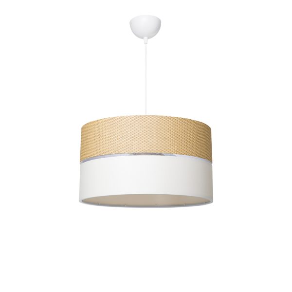 147 000176 4 Single light ceiling lamp Opal pakoworld fabric in natural and cream shade D38x55cmLighting > Ceiling