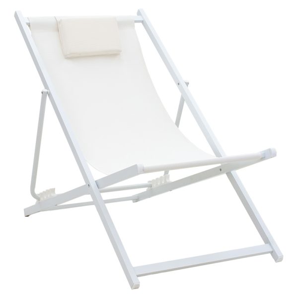 152 000008 9 Professional chaise longue Corte pakoworld beech alouminum white-beige textilene fabricOutdoor furniture > Sunbeds
