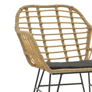 152 000016 4 11 Πολυθρόνα Naoki pakoworld rattan σε φυσική απόχρωση με μαύρο μαξιλάρι και μεταλλικό μαύρο πόδι 58x64x81εκBOHO CHIC > Chairs and Armchairs