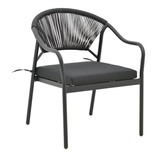 152 000018 6 Armchair Jerqui pakoworld wicker rattan black-metal black legs-black cushion 60x64x78cmOutdoor furniture > Garden armchairs