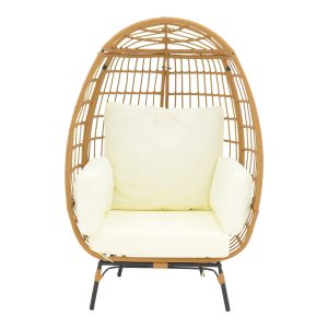 152 000021 3 8 Armchair Frox pakoworld wicker rattan natural-metal natural-black legs-beige cushion 96x76x145cmOutdoor furniture > Garden armchairs