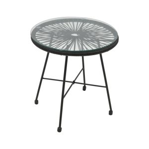 152 000039 3 14 Acapulco table pakoworld black metal - pe rattan in black shade D50x50cmBOHO CHIC > Coffee Tables