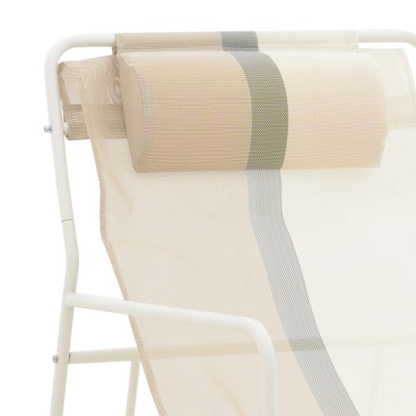 152 000044 4 5 Faisty Chaise longue chair pakoworld metal white- textline grey-beige-cushion 65x83x86cmOutdoor furniture > Sunbeds