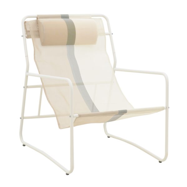 152 000044 8 Faisty Chaise longue chair pakoworld metal white- textline grey-beige-cushion 65x83x86cmOutdoor furniture > Sunbeds