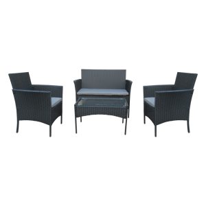152 000057 12 Garden lounge Calmness pakoworld set 4pcs rattan black-fabric greySPRING OFFERS