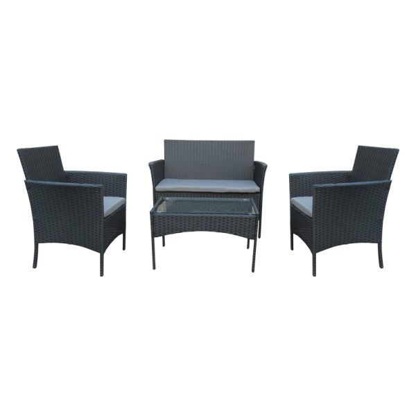 152 000057 12 Garden lounge Calmness pakoworld set 4pcs rattan black-fabric greySPRING OFFERS