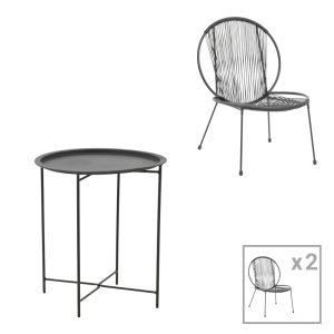 152 000067 5 Set Dapper-Caius pakoworld set of 3 black metal-black pe D46x52cmOutdoor furniture > Garden food table