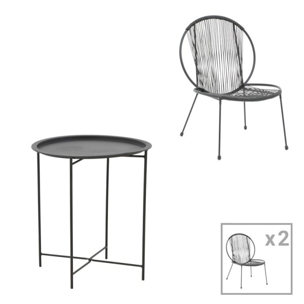 152 000067 5 Set Dapper-Caius pakoworld set of 3 black metal-black pe D46x52cmOutdoor furniture > Garden food table