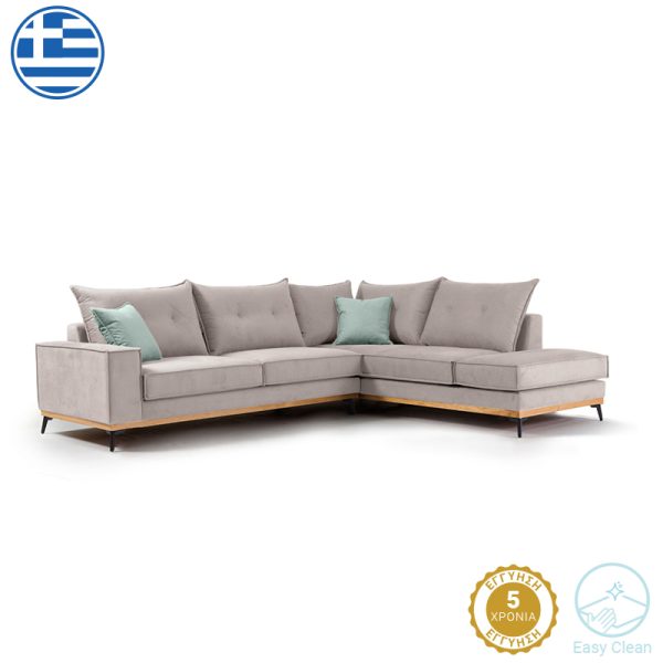 168 000013 4 Corner sofa Luxury II pakoworld left corner fabric elephant-ciel 290x235x95cmIndoor furniture > Sofas & Armchairs - Pre Order