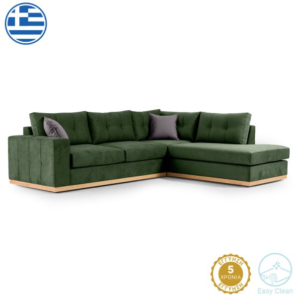 168 000017 4 Corner sofa Boston pakoworld left corner fabric dark green-dark grey 280x225x90cmIndoor furniture > Sofas & Armchairs - Pre Order