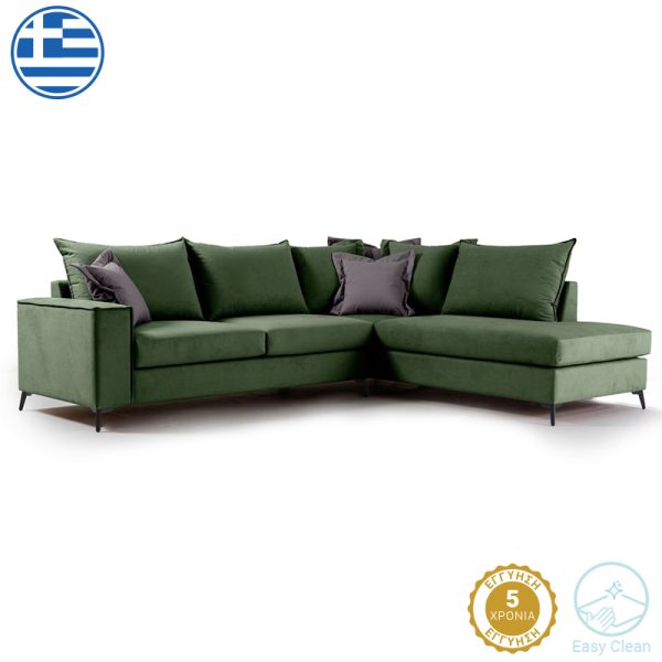 168 000033 6 Corner sofa Boston pakoworld left corner fabric dark green-dark grey 290x235x95cmIndoor furniture > Cornered sofas