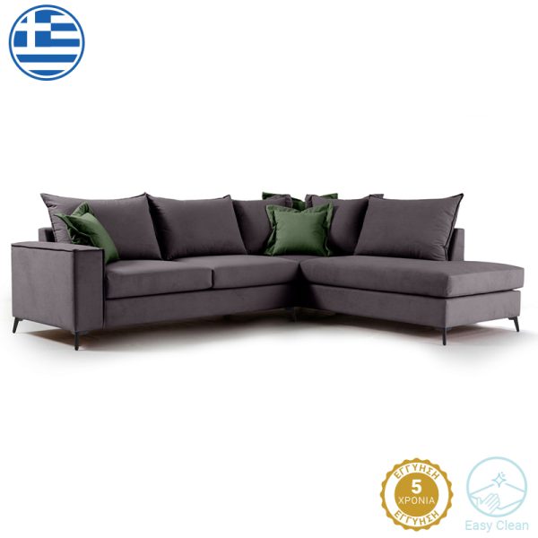168 000035 7 Corner sofa Romantic pakoworld left corner fabric dark grey-dark green 290x235x95cmIndoor furniture > Sofas & Armchairs - Pre Order