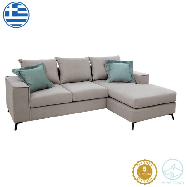 168 000039 5 Corner sofa Fabulous pakoworld reversible fabric elephant-ciel 240x165x95cmIndoor furniture > Sofas & Armchairs - Pre Order