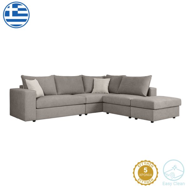 168 000062 7 Reversible polymorphic sofa London pakoworld grey fabric-light grey cushions 296x246x95cmIndoor furniture > Sofas & Armchairs - Pre Order