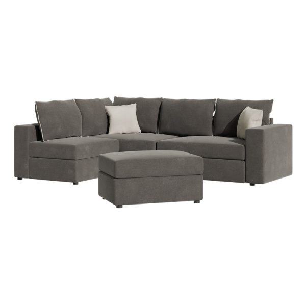 168 000063 2 2 Reversible polymorphic sofa London pakoworld grey fabric-light grey cushions 296x246x95cmIndoor furniture > Sofas & Armchairs - Pre Order