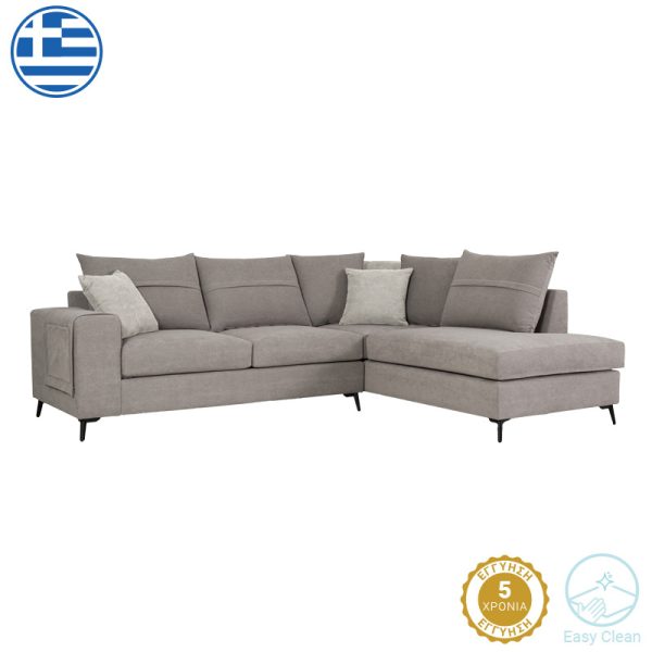 168 000067 4 Left corner sofa Montana pakoworld grey fabric-light grey cushions 275x215x93cmIndoor furniture > Sofas & Armchairs - Pre Order