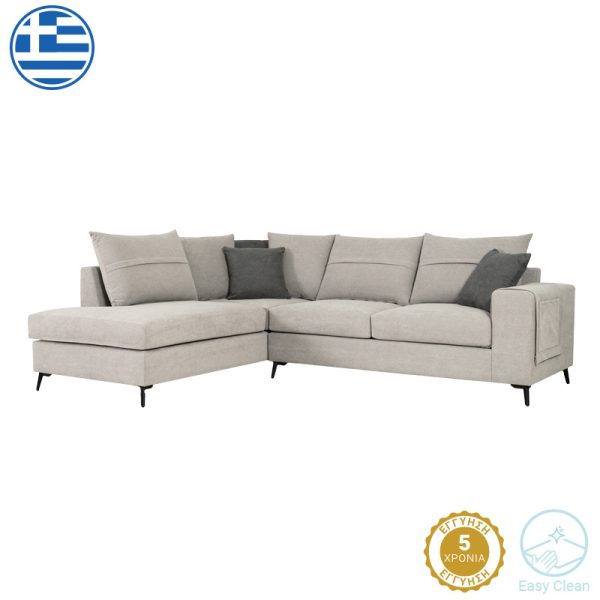 168 000075 4 Right corner sofa Montana pakoworld light grey fabric-grey cushions 275x215x93cmIndoor furniture > Sofas & Armchairs - Pre Order