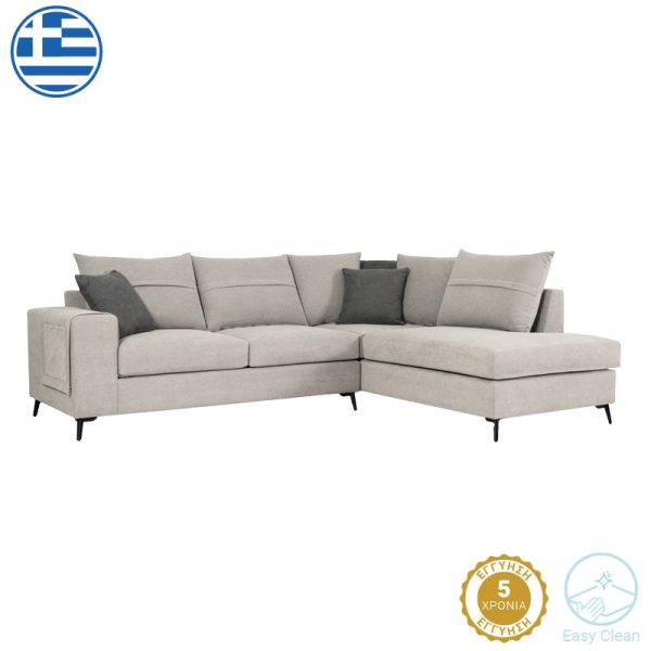 168 000076 4 Left corner sofa Montana pakoworld light grey fabric-grey cushions 275x215x93cmIndoor furniture > Sofas & Armchairs - Pre Order