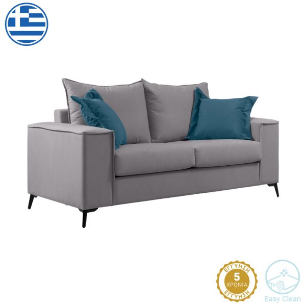 168 000081 4 Verona pakoworld 2-seater sofa light grey fabric with blue cushions 173x93x100cmIndoor furniture > Sofas & Armchairs - Pre Order
