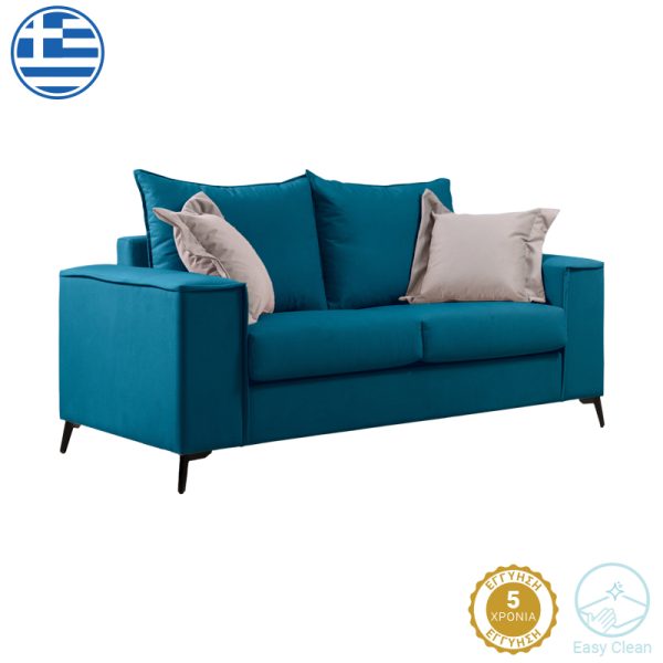 168 000085 4 Verona pakoworld 2-seater sofa petrol fabric with beige cushions 173x93x100cmIndoor furniture > Sofas & Armchairs - Pre Order