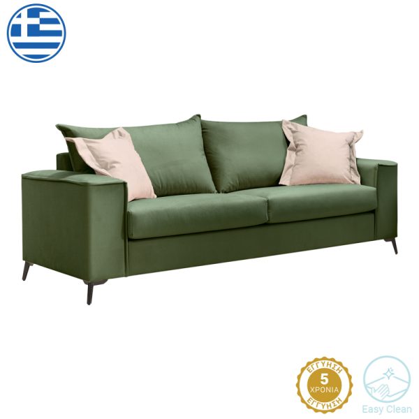 168 000090 4 Verona pakoworld 3-seater sofa dark green fabric with cream cushions 225x93x100cmIndoor furniture > Sofas & Armchairs - Pre Order