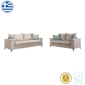 168 000093 5 Verona pakoworld 2 pieces sofa set cream fabric with mint-colored cushionsIndoor furniture > Sofas & Armchairs - Pre Order