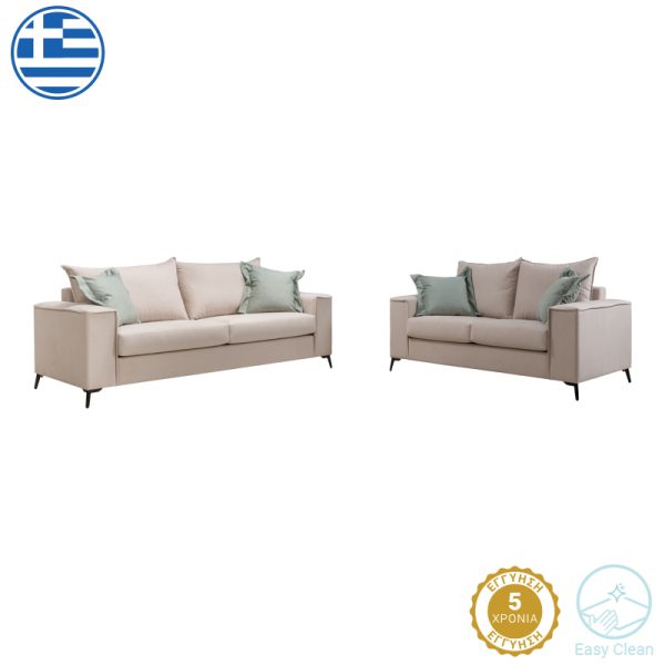 168 000093 5 Verona pakoworld 2 pieces sofa set cream fabric with mint-colored cushionsIndoor furniture > Sofas & Armchairs - Pre Order