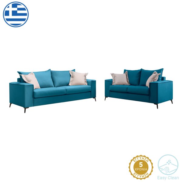 168 000098 5 Verona pakoworld 2 pieces sofa set petrol fabric with beige colored cushionsIndoor furniture > Sofas & Armchairs - Pre Order