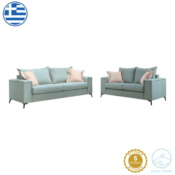 168 000099 5 Verona pakoworld 2 pieces sofa set mint fabric with cream colored cushionsIndoor furniture > Sofas & Armchairs - Pre Order