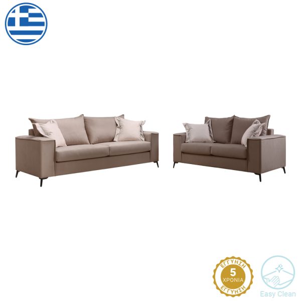 168 000101 5 Verona pakoworld 2 pieces sofa set mocha fabric with cream colored cushionsIndoor furniture > Sofas & Armchairs - Pre Order