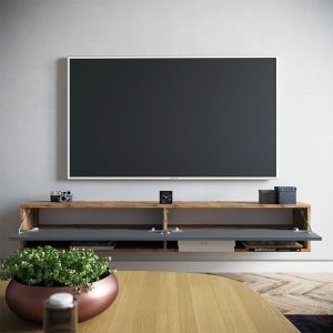 176 000003 3 6 Handra pakoworld wall TV unit with shelf color anthracite-oak 180x31,5x29,5cmIndoor furniture > TV stands